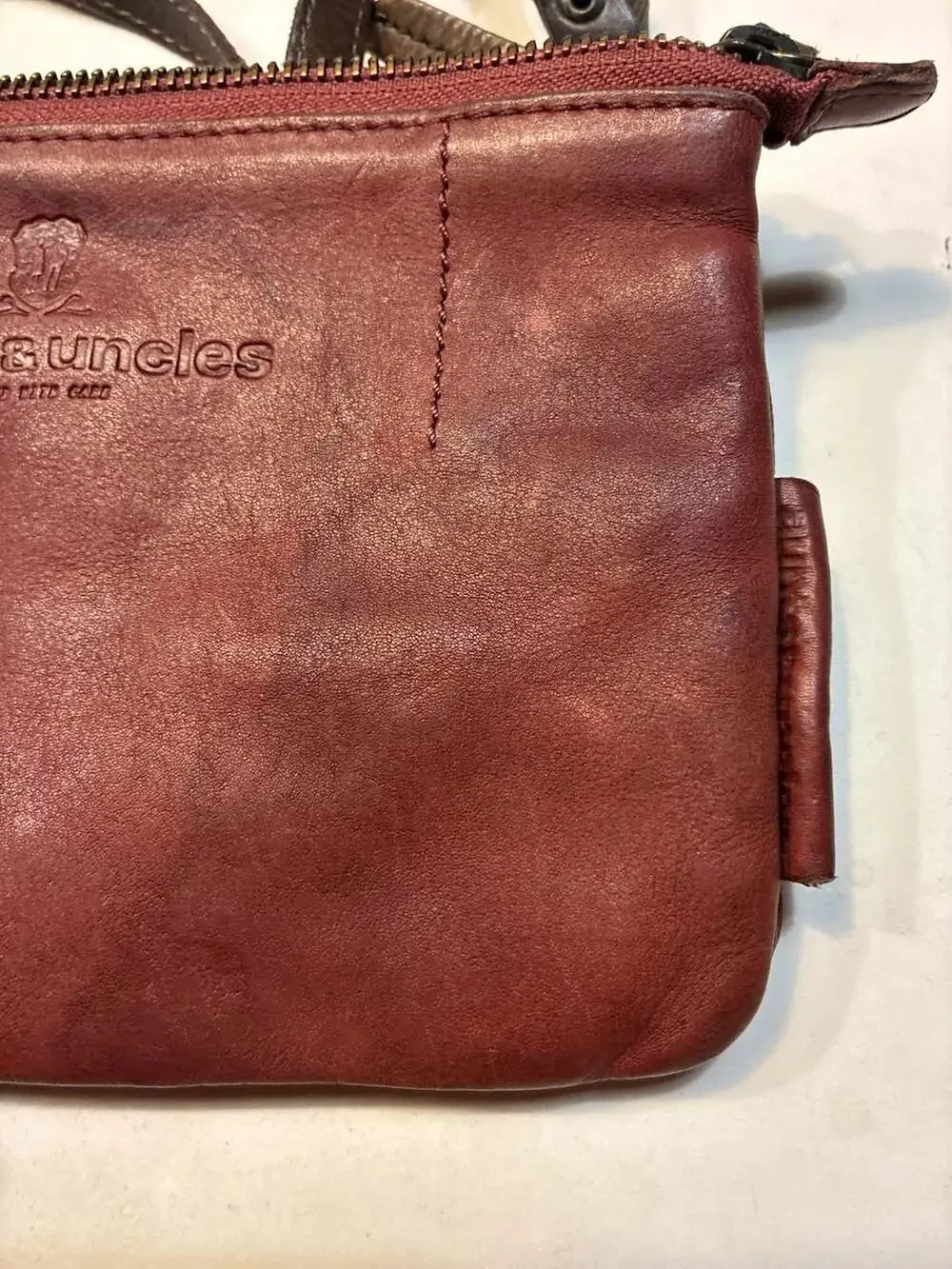 Aunts & Uncles Maroon Leather Small Crossbody Bag with Studded Strap
